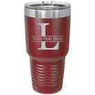 Personalized maroon 30 oz vacuum insulated tumbler with 'Monogram letter L' design