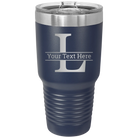 Personalized navy 30 oz vacuum insulated tumbler with 'Monogram letter L' design