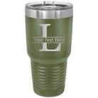 Personalized olive green 30 oz vacuum insulated tumbler with 'Monogram letter L' design