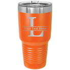 Personalized orange 30 oz vacuum insulated tumbler with 'Monogram letter L' design