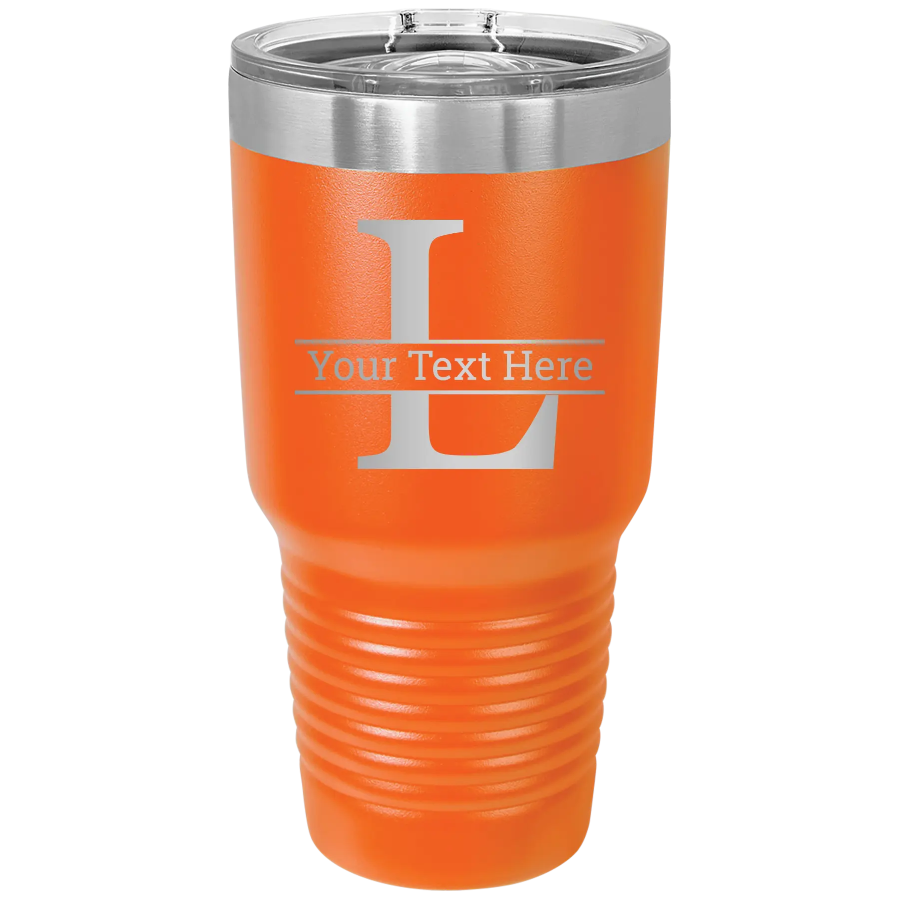 Personalized orange 30 oz vacuum insulated tumbler with 'Monogram letter L' design