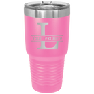 Personalized pink 30 oz vacuum insulated tumbler with 'Monogram letter L' design