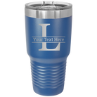 Personalized royal blue 30 oz vacuum insulated tumbler with 'Monogram letter L' design