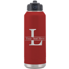 Personalized maroon 32 oz vacuum insulated water bottle with 'Monogram letter L' design