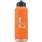 Personalized orange 32 oz vacuum insulated water bottle with 'Monogram letter L' design