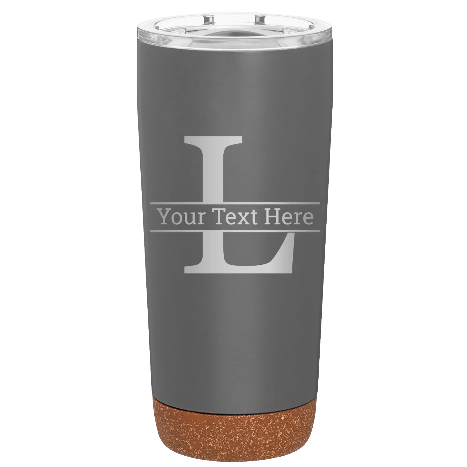 Personalized storm gray 20 oz vacuum insulated tumbler with 'Monogram letter L' design