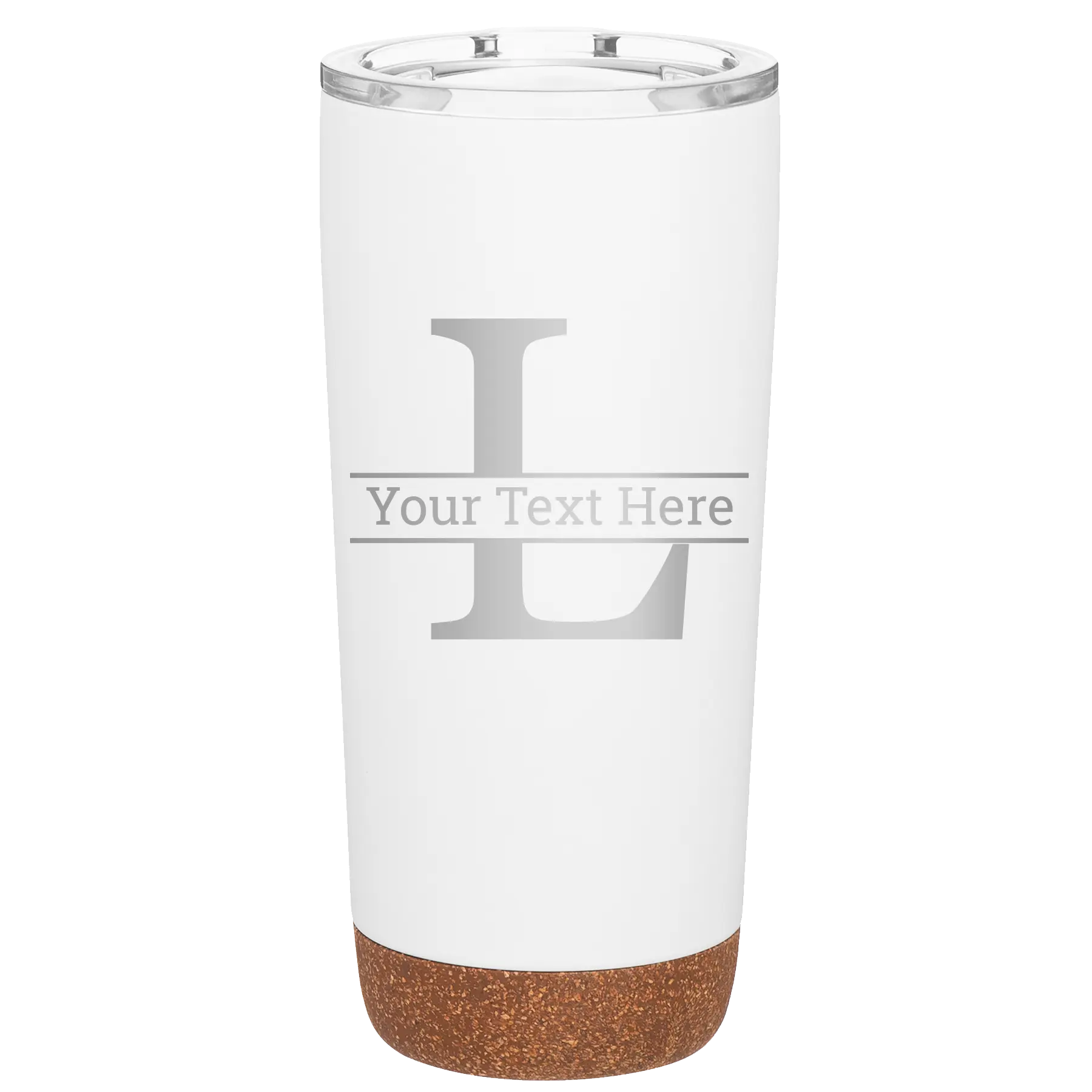 Personalized white 20 oz vacuum insulated tumbler with 'Monogram letter L' design