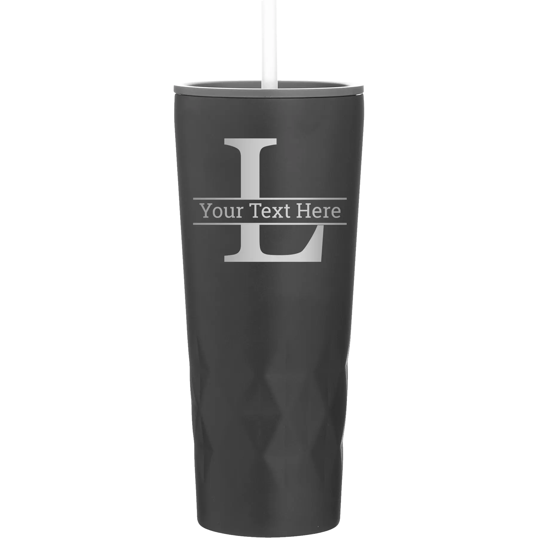 Personalized black 20 oz vacuum insulated tumbler with 'Monogram letter L' design