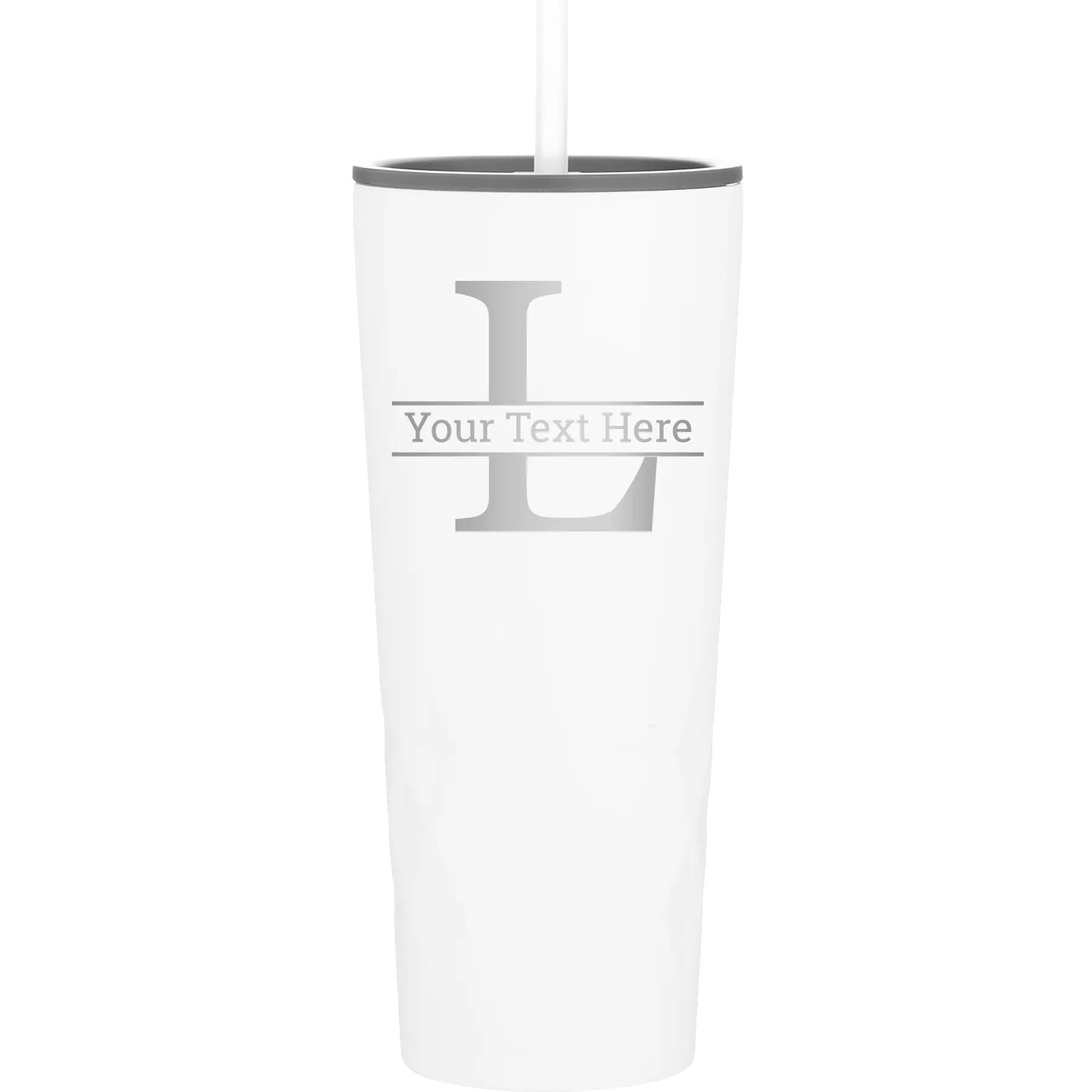 Personalized white 20 oz vacuum insulated tumbler with 'Monogram letter L' design