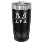 Personalized black 20 oz vacuum insulated tumbler with 'Monogram letter M' design