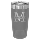 Personalized dark gray 20 oz vacuum insulated tumbler with 'Monogram letter M' design