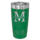 Personalized green 20 oz vacuum insulated tumbler with 'Monogram letter M' design