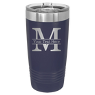 Personalized navy 20 oz vacuum insulated tumbler with 'Monogram letter M' design