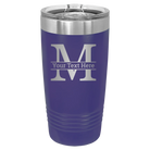 Personalized purple 20 oz vacuum insulated tumbler with 'Monogram letter M' design