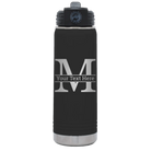 Personalized black 20 oz vacuum insulated water bottle with 'Monogram letter M' design
