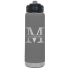 Personalized dark gray 20 oz vacuum insulated water bottle with 'Monogram letter M' design