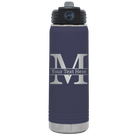Personalized navy 20 oz vacuum insulated water bottle with 'Monogram letter M' design