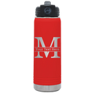 Personalized red 20 oz vacuum insulated water bottle with 'Monogram letter M' design