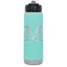 Personalized teal 20 oz vacuum insulated water bottle with 'Monogram letter M' design