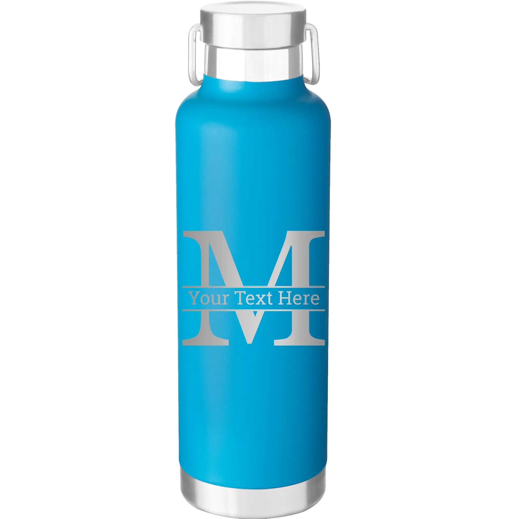 Personalized aqua 24 oz vacuum insulated water bottle with 'Monogram letter M' design