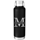 Personalized black 24 oz vacuum insulated water bottle with 'Monogram letter M' design