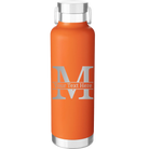 Personalized orange 24 oz vacuum insulated water bottle with 'Monogram letter M' design