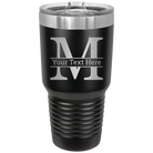 Personalized black 30 oz vacuum insulated tumbler with 'Monogram letter M' design
