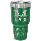 Personalized green 30 oz vacuum insulated tumbler with 'Monogram letter M' design