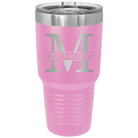Personalized light purple 30 oz vacuum insulated tumbler with 'Monogram letter M' design