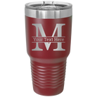 Personalized maroon 30 oz vacuum insulated tumbler with 'Monogram letter M' design