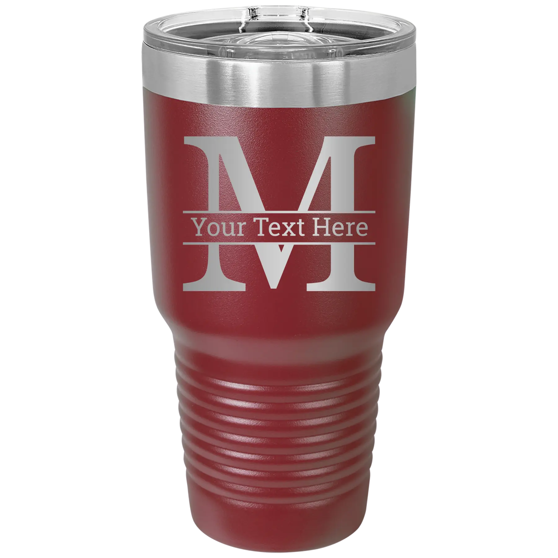 Personalized maroon 30 oz vacuum insulated tumbler with 'Monogram letter M' design