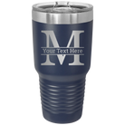 Personalized navy 30 oz vacuum insulated tumbler with 'Monogram letter M' design
