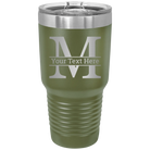 Personalized olive green 30 oz vacuum insulated tumbler with 'Monogram letter M' design