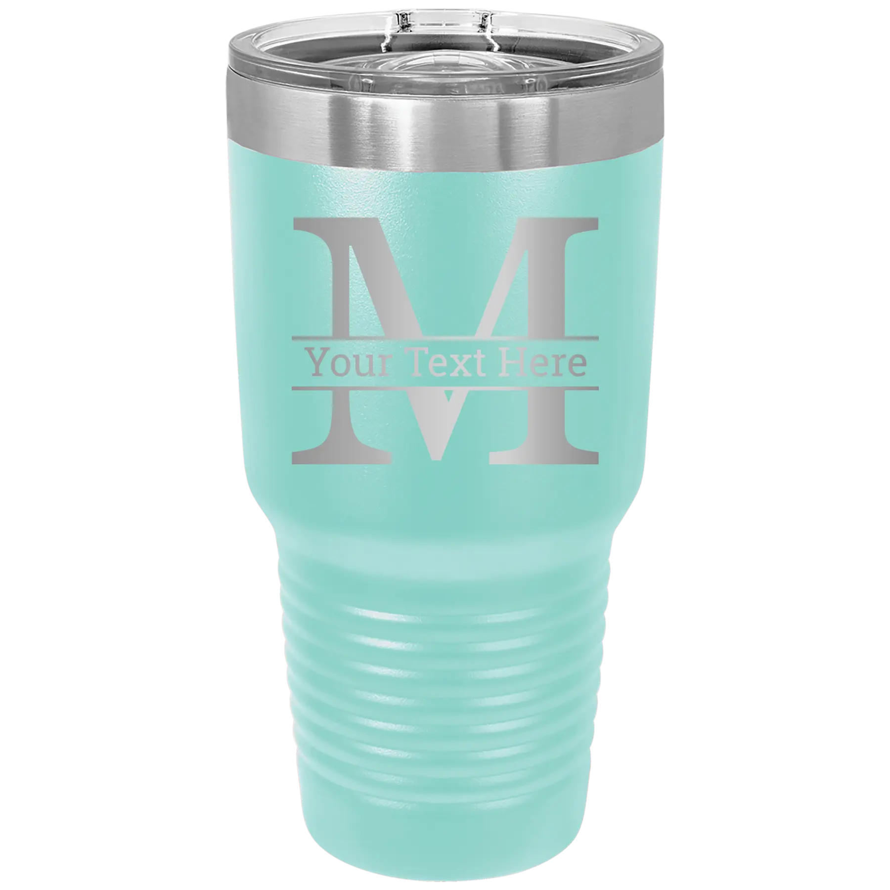 Personalized teal 30 oz vacuum insulated tumbler with 'Monogram letter M' design