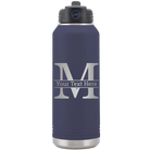 Personalized navy 32 oz vacuum insulated water bottle with 'Monogram letter M' design