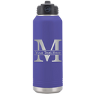 Personalized purple 32 oz vacuum insulated water bottle with 'Monogram letter M' design