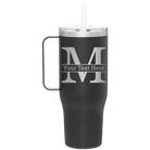 Personalized black 40 oz vacuum insulated tumbler mug with 'Monogram letter M' design