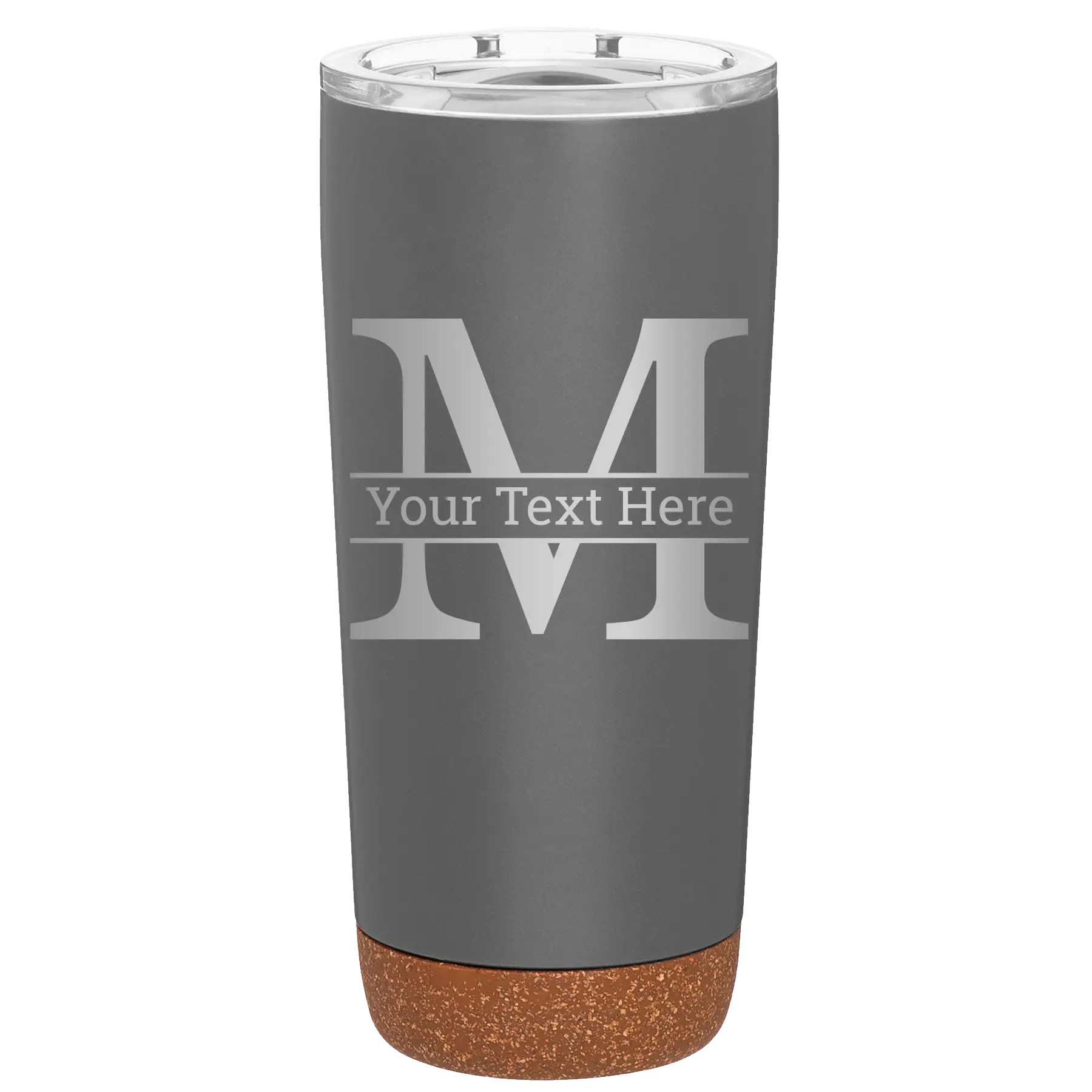 Personalized storm gray 20 oz vacuum insulated tumbler with 'Monogram letter M' design
