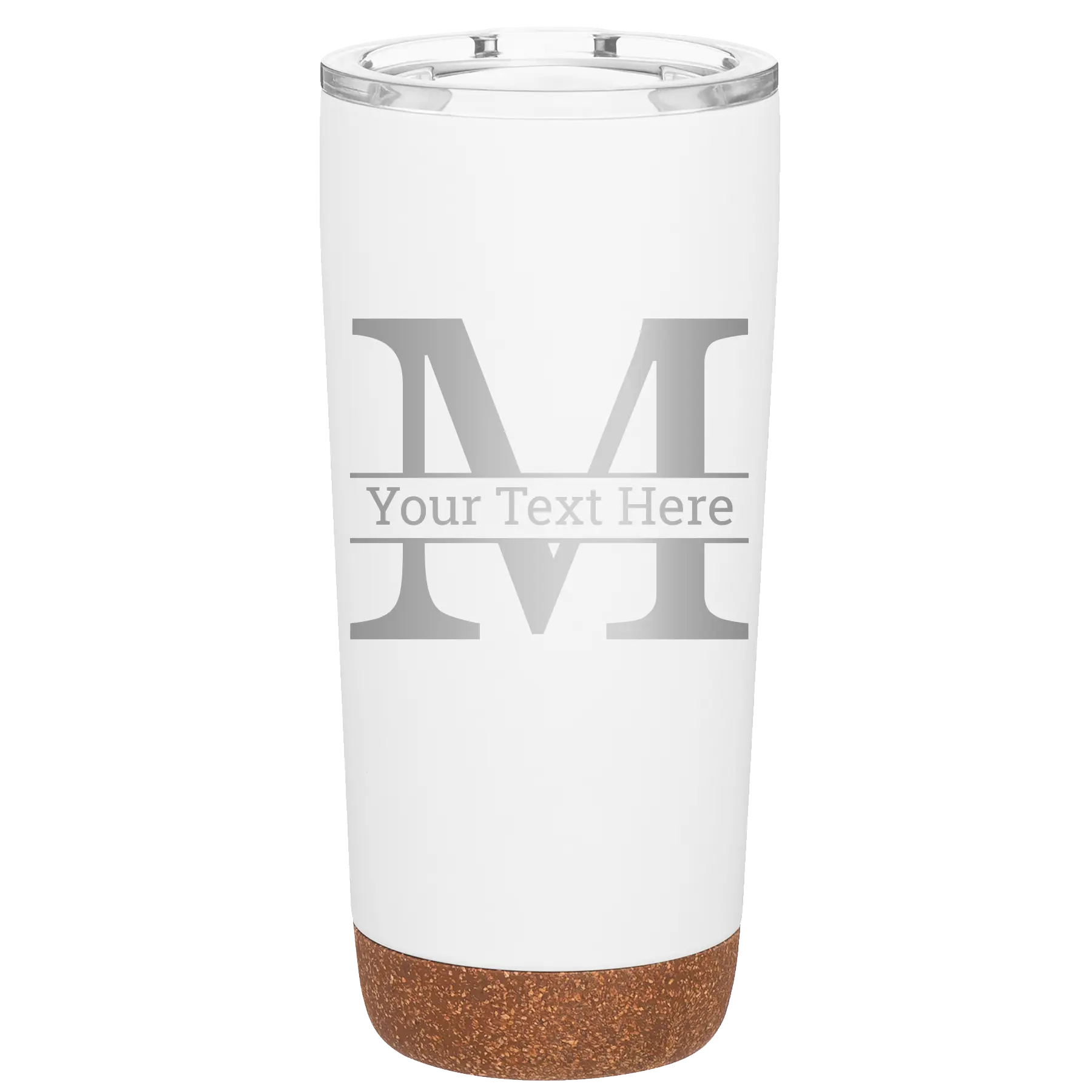 Personalized white 20 oz vacuum insulated tumbler with 'Monogram letter M' design