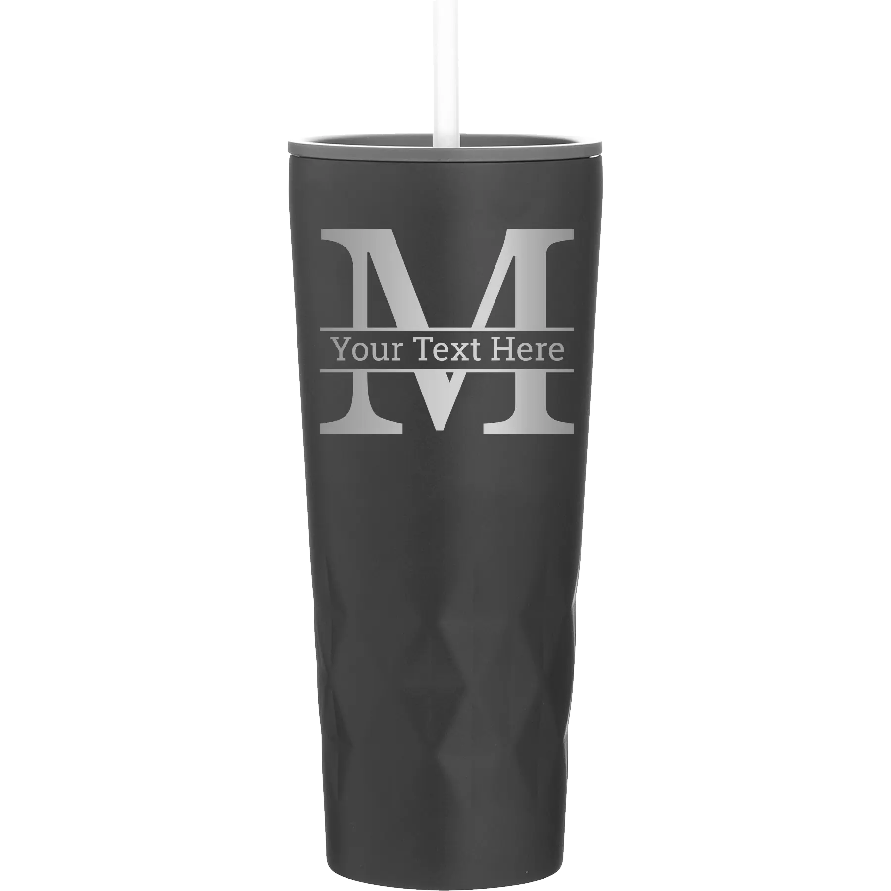 Personalized black 20 oz vacuum insulated tumbler with 'Monogram letter M' design
