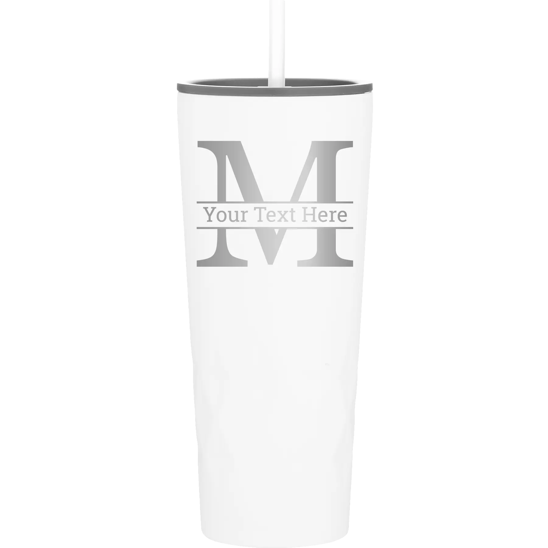 Personalized white 20 oz vacuum insulated tumbler with 'Monogram letter M' design