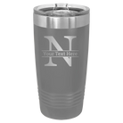 Personalized dark gray 20 oz vacuum insulated tumbler with 'Monogram letter N' design