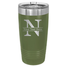 Personalized olive green 20 oz vacuum insulated tumbler with 'Monogram letter N' design