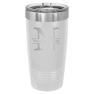 Personalized white 20 oz vacuum insulated tumbler with 'Monogram letter N' design