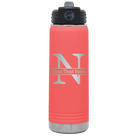 Personalized coral 20 oz vacuum insulated water bottle with 'Monogram letter N' design
