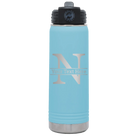 Personalized light blue 20 oz vacuum insulated water bottle with 'Monogram letter N' design