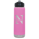 Personalized light purple 20 oz vacuum insulated water bottle with 'Monogram letter N' design