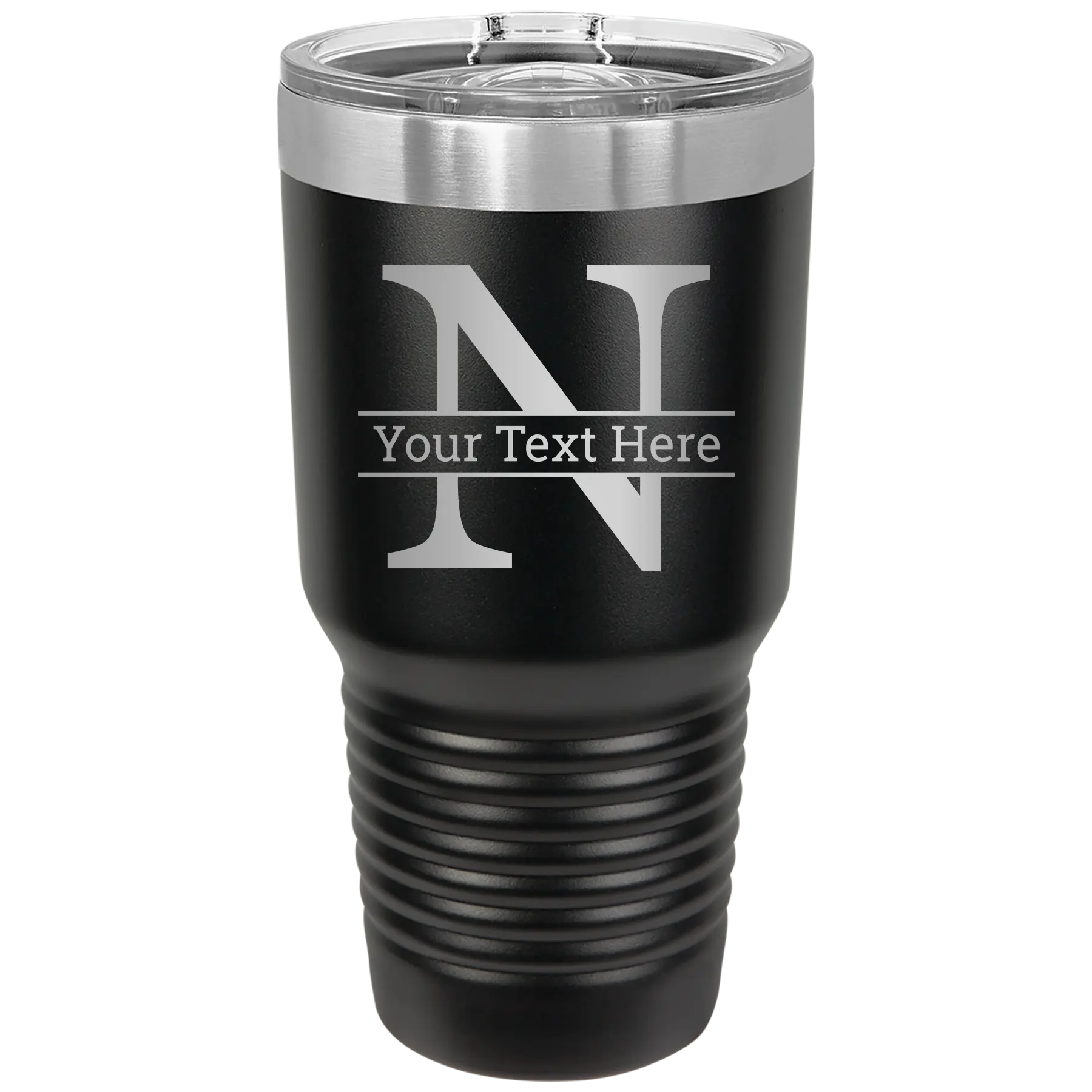 Personalized black 30 oz vacuum insulated tumbler with 'Monogram letter N' design