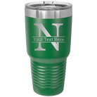 Personalized green 30 oz vacuum insulated tumbler with 'Monogram letter N' design