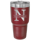Personalized maroon 30 oz vacuum insulated tumbler with 'Monogram letter N' design